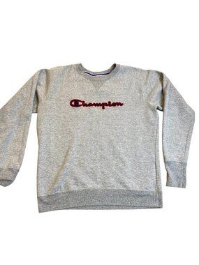 Champion Mens Sweatshirt Large Pullover Crewneck Gray Embroidered Logo Athletic